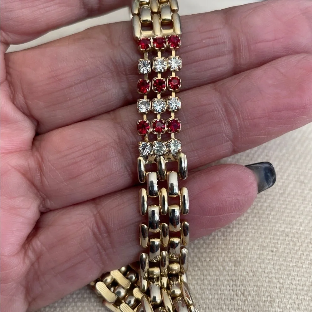 Vintage  Gold-tone and Red Women's 3 Bracelet Set